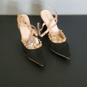 Strap black and gold heels